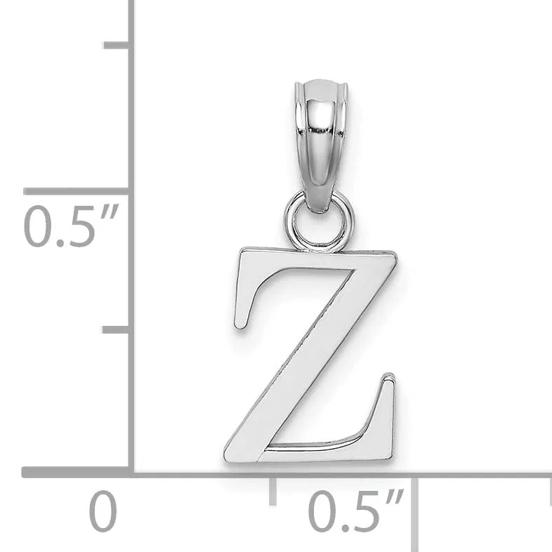 14K White Gold Block Design Small Letter Z Initial Charm Pendant