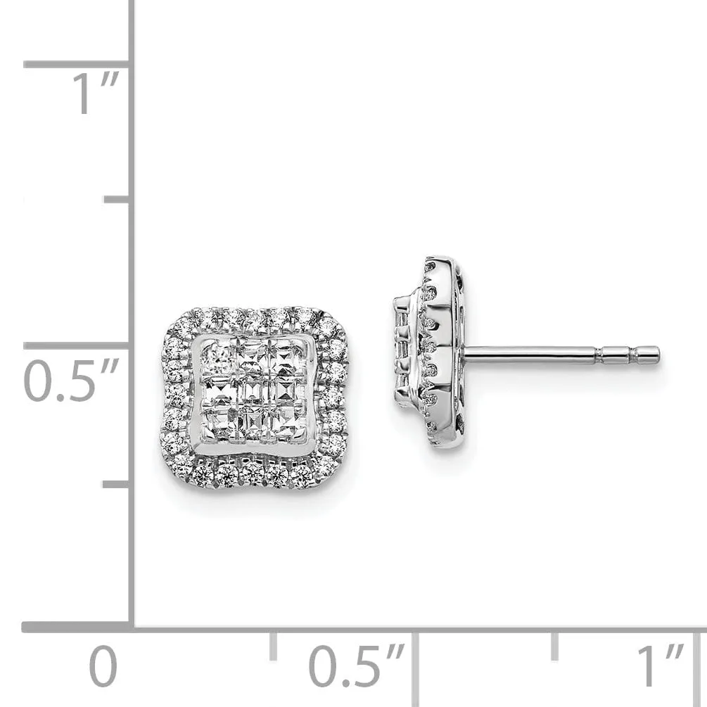 14k White Gold Diamond Square Shape Cluster Post Earrings