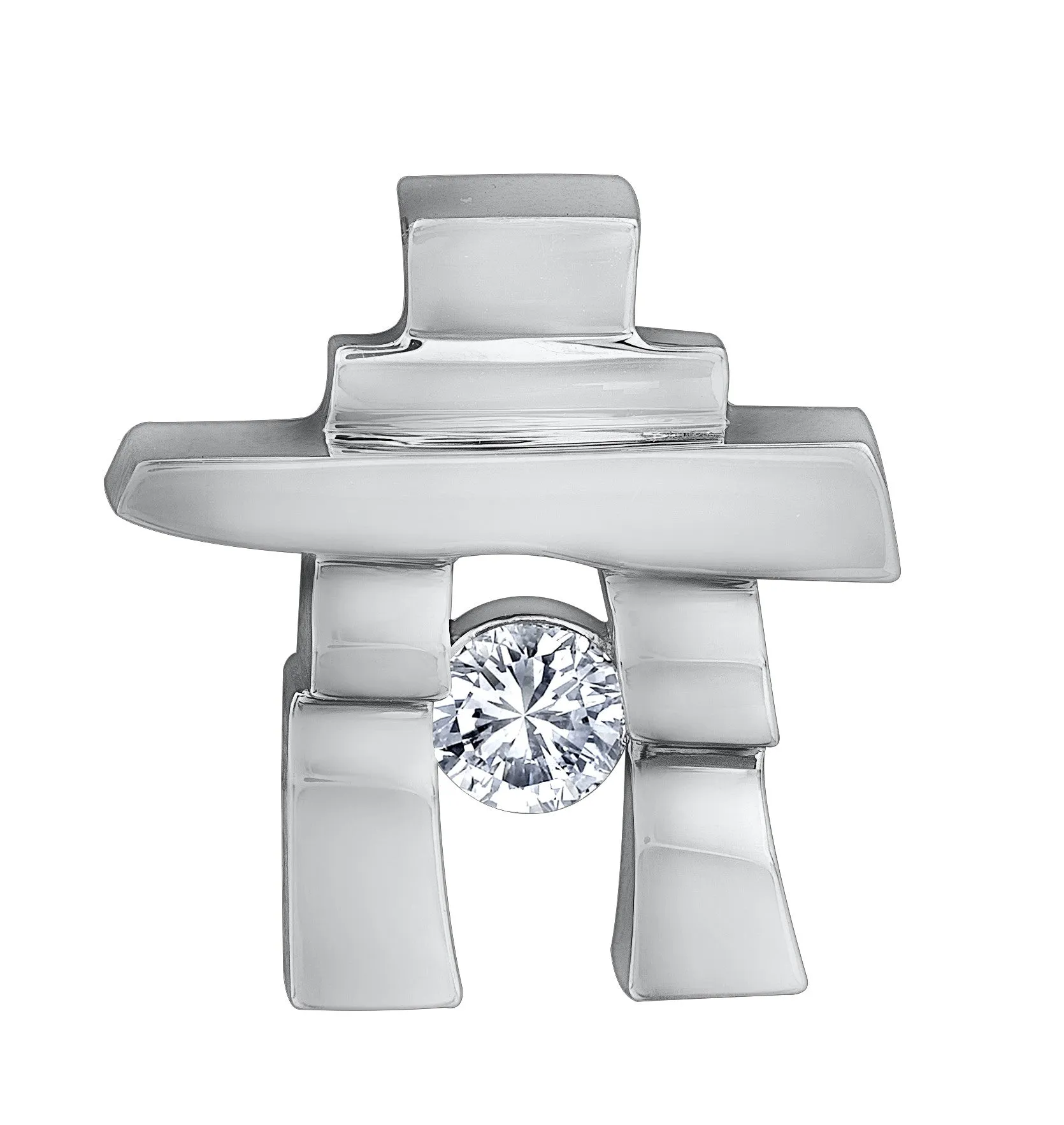 14k White Gold Inukshuk Pendant with Canadian Diamond (Medium)