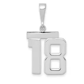 14k White Gold Polished Finish Medium Size Number 18 Charm Pendant