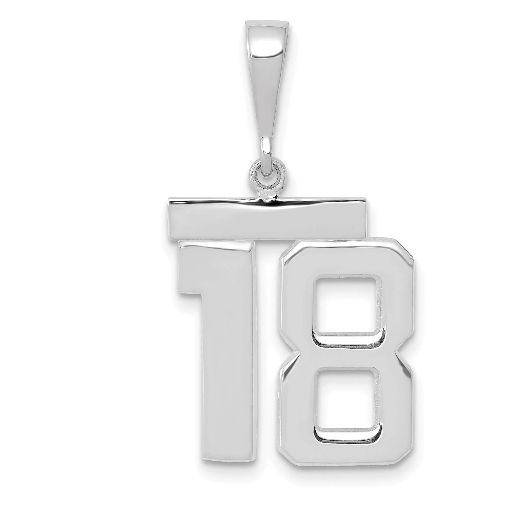 14k White Gold Polished Finish Medium Size Number 18 Charm Pendant