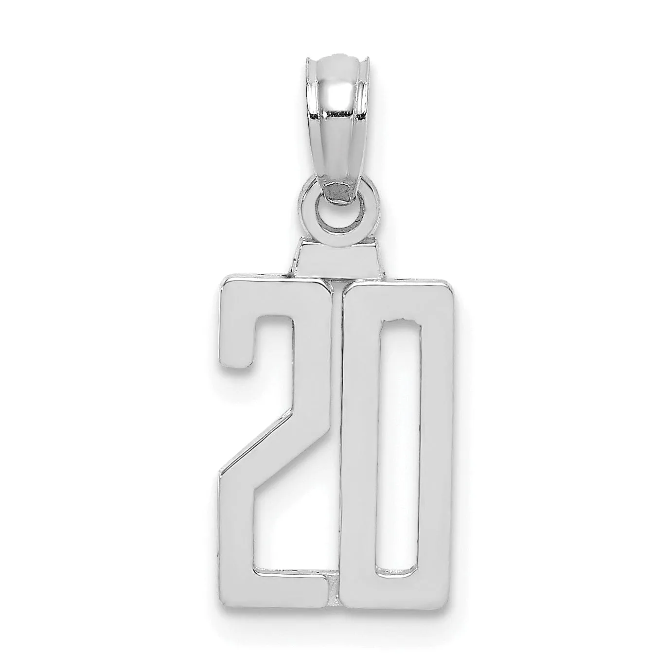 14K White Gold Polished Finished Block Script Design Number 20 Charm Pendant