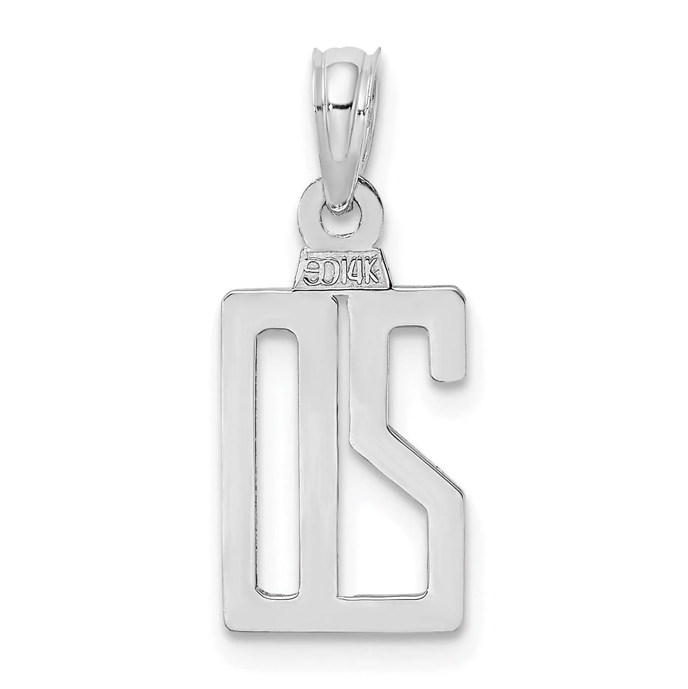 14K White Gold Polished Finished Block Script Design Number 20 Charm Pendant