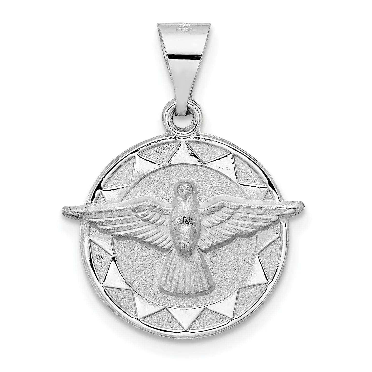 14k White Gold Polished Satin Round Unisex Holy Spirit Charm Pendant