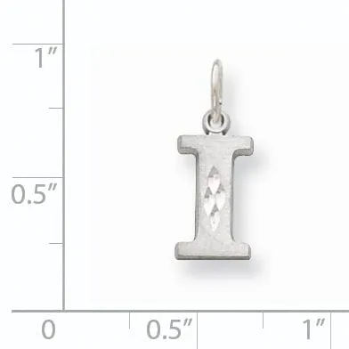 14k White Gold Satin Diamond Cut Finish Letter I Initial Pendant