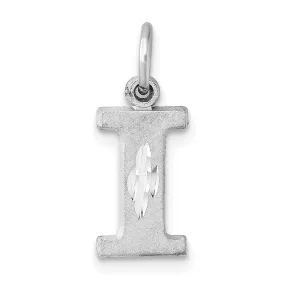 14k White Gold Satin Diamond Cut Finish Letter I Initial Pendant