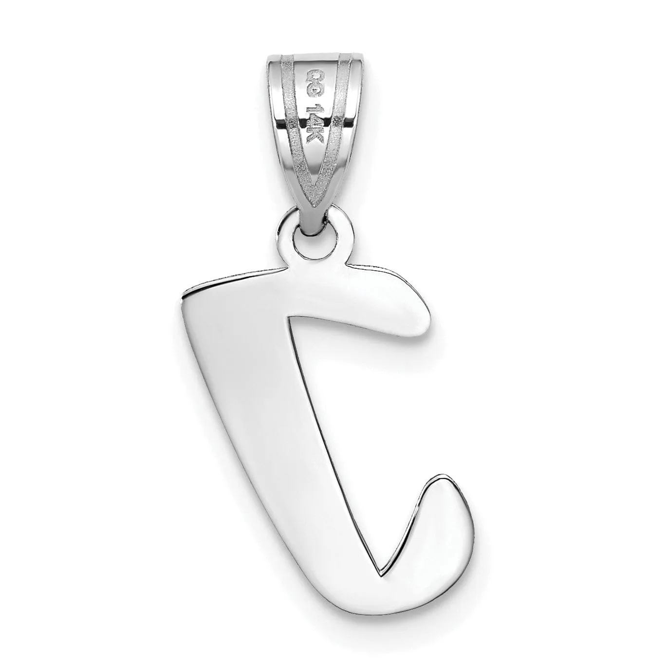 14k White Gold Script Design Letter I Initial Pendant