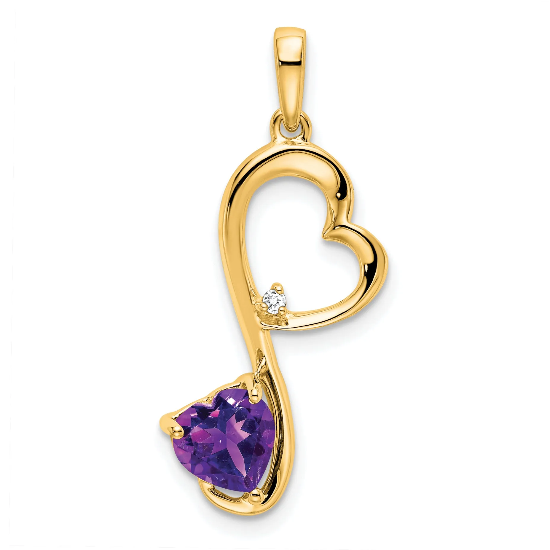 14k Yellow Gold Amethyst and Diamond Heart Pendant