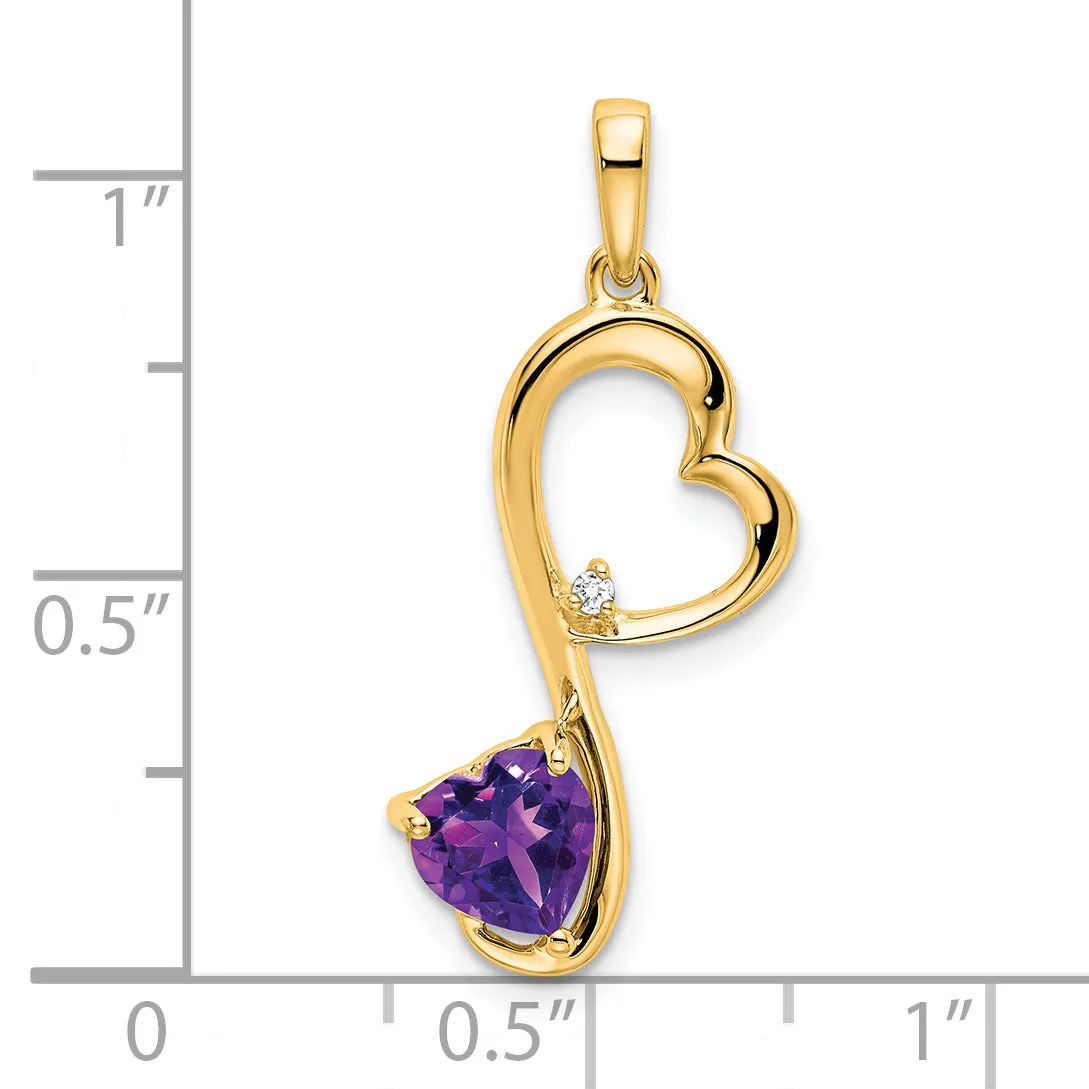 14k Yellow Gold Amethyst and Diamond Heart Pendant