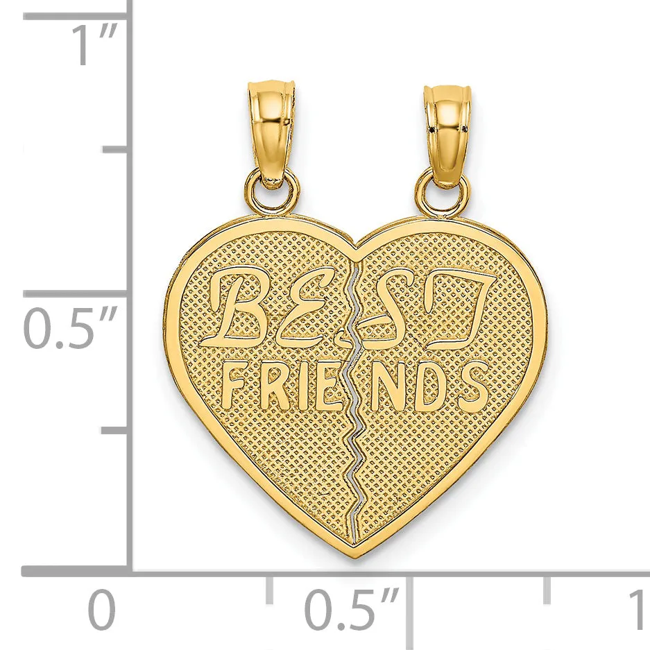 14k Yellow Gold BEST FRIENDS Break-a-part Heart Charm Pendant