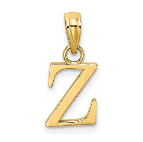 14K Yellow Gold Block Design Small Letter Z Initial Charm Pendant