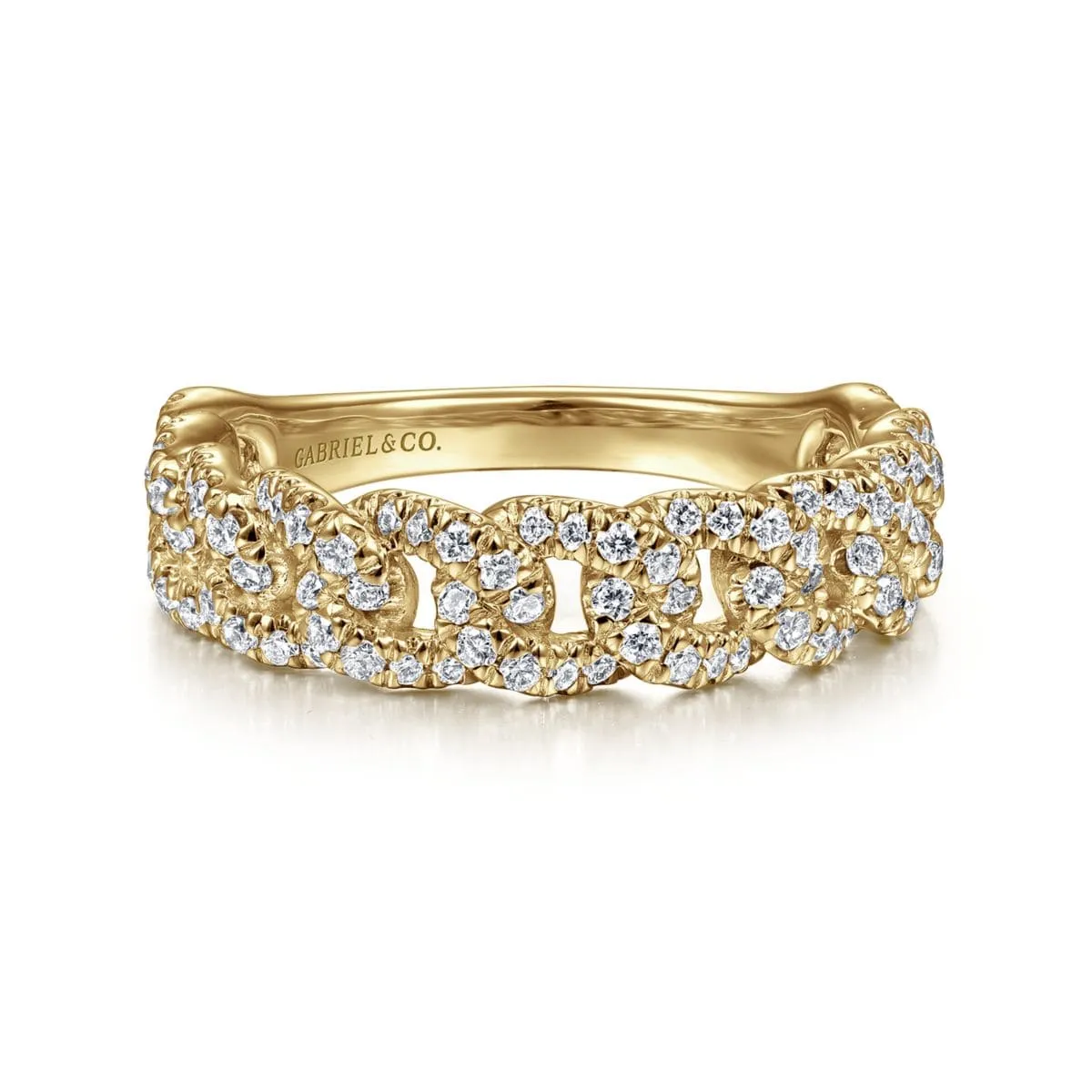 14K Yellow Gold Chain Link Stackable Diamond Ring - LR51181Y45JJ