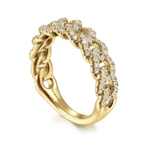 14K Yellow Gold Chain Link Stackable Diamond Ring - LR51181Y45JJ