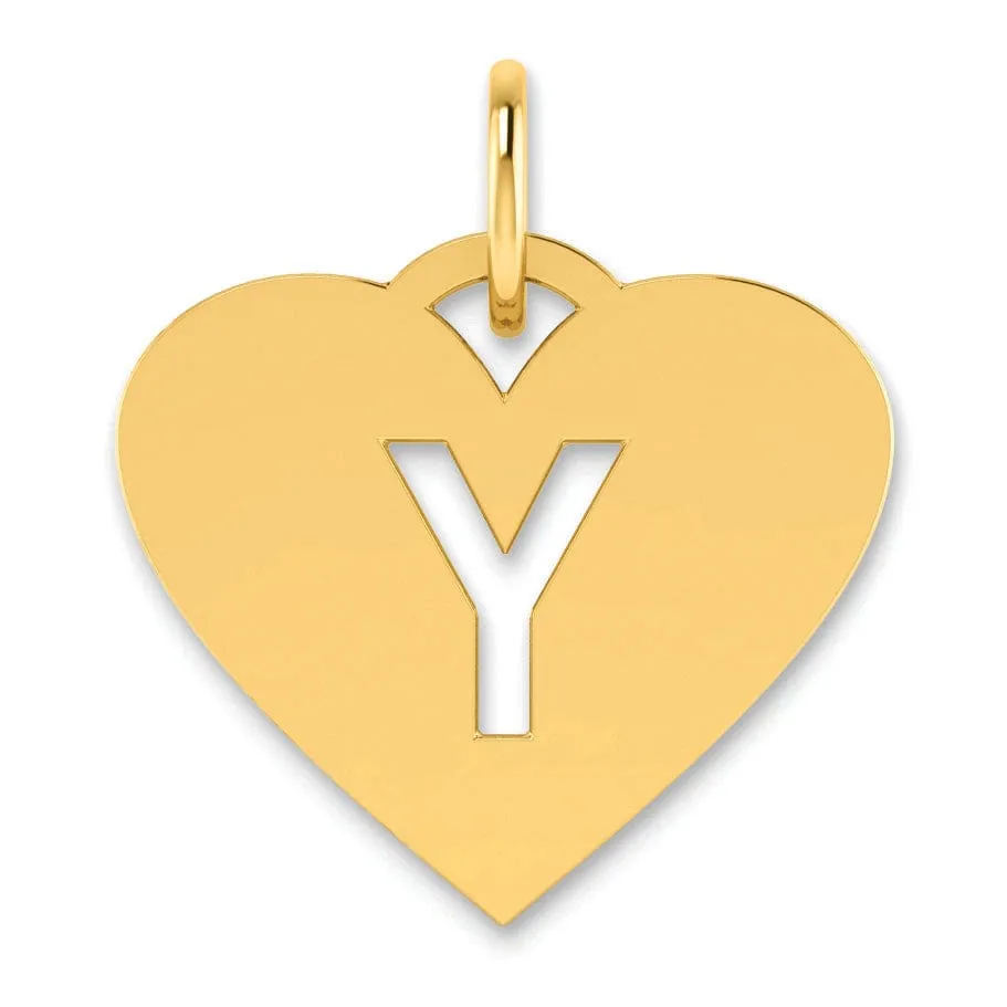 14k Yellow Gold Heart Cut-Out Letter Y Initial Pendant