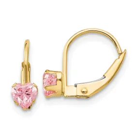 14k Yellow Gold Leverback 4mm Pink C.Z Earrings