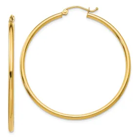 14K Yellow Gold Polished 2x45mm Lightweight Tube Hoop Earrings