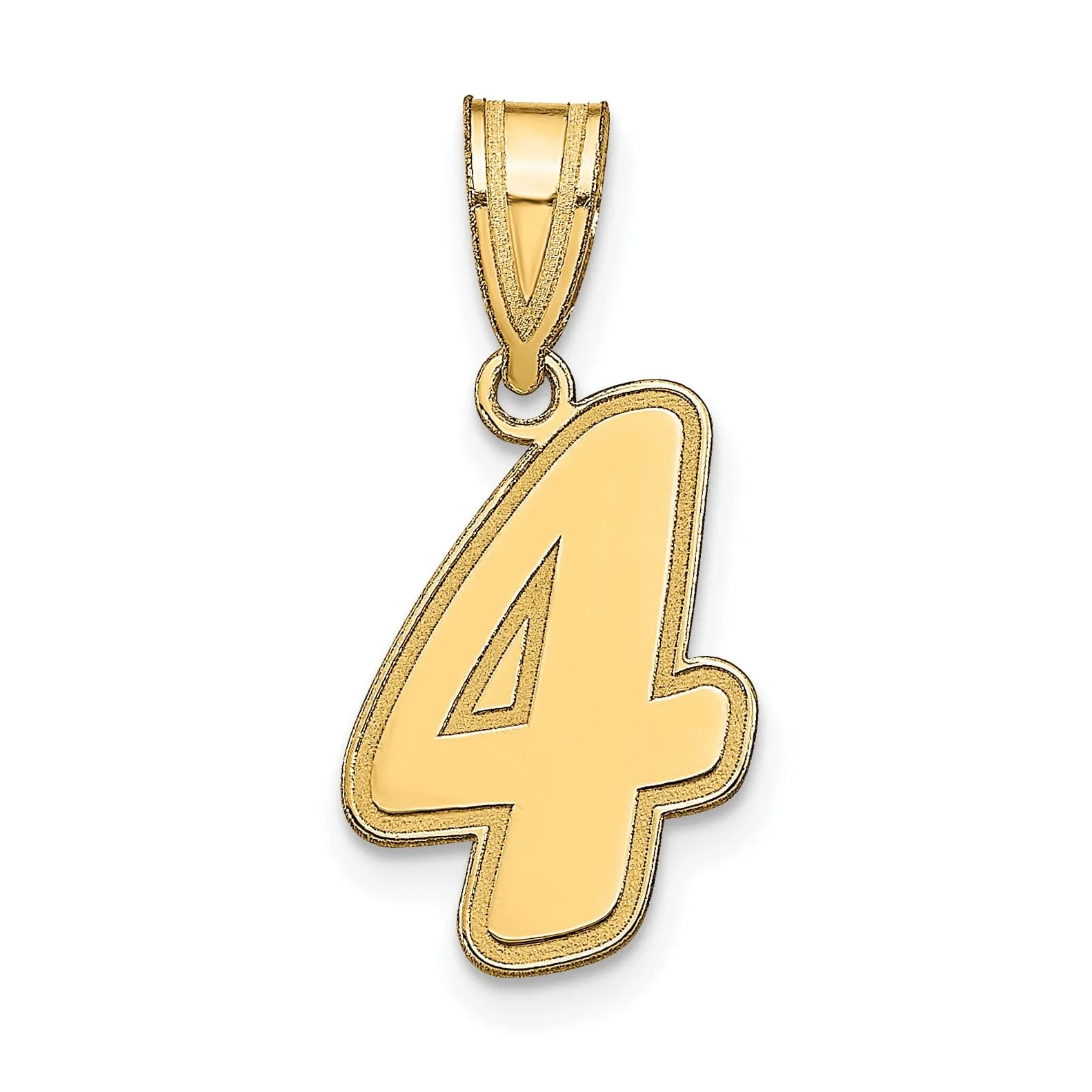 14k Yellow Gold Polished Finish Script Design Number 4 Charm Pendant