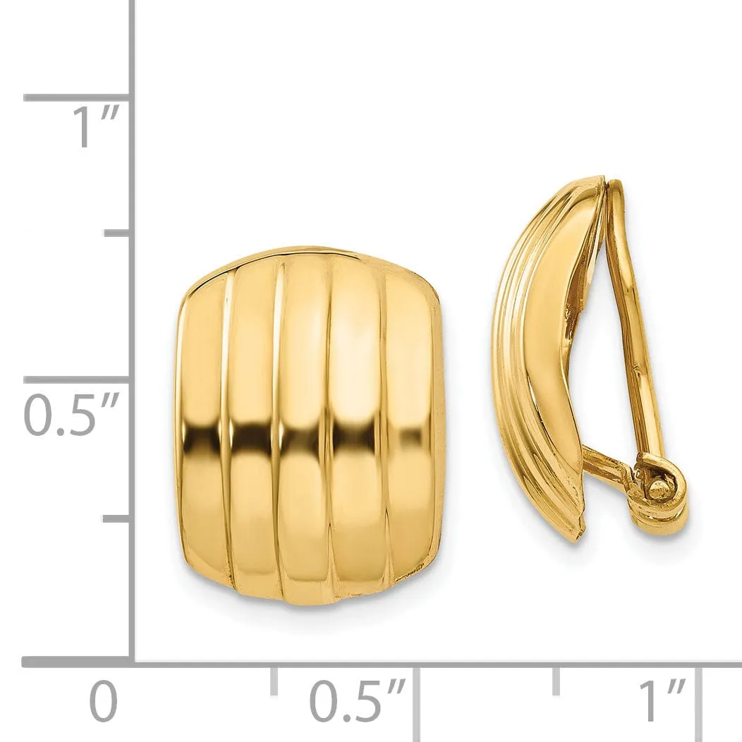 14k Yellow Gold Ribbed Non-pierced Omega Earrings