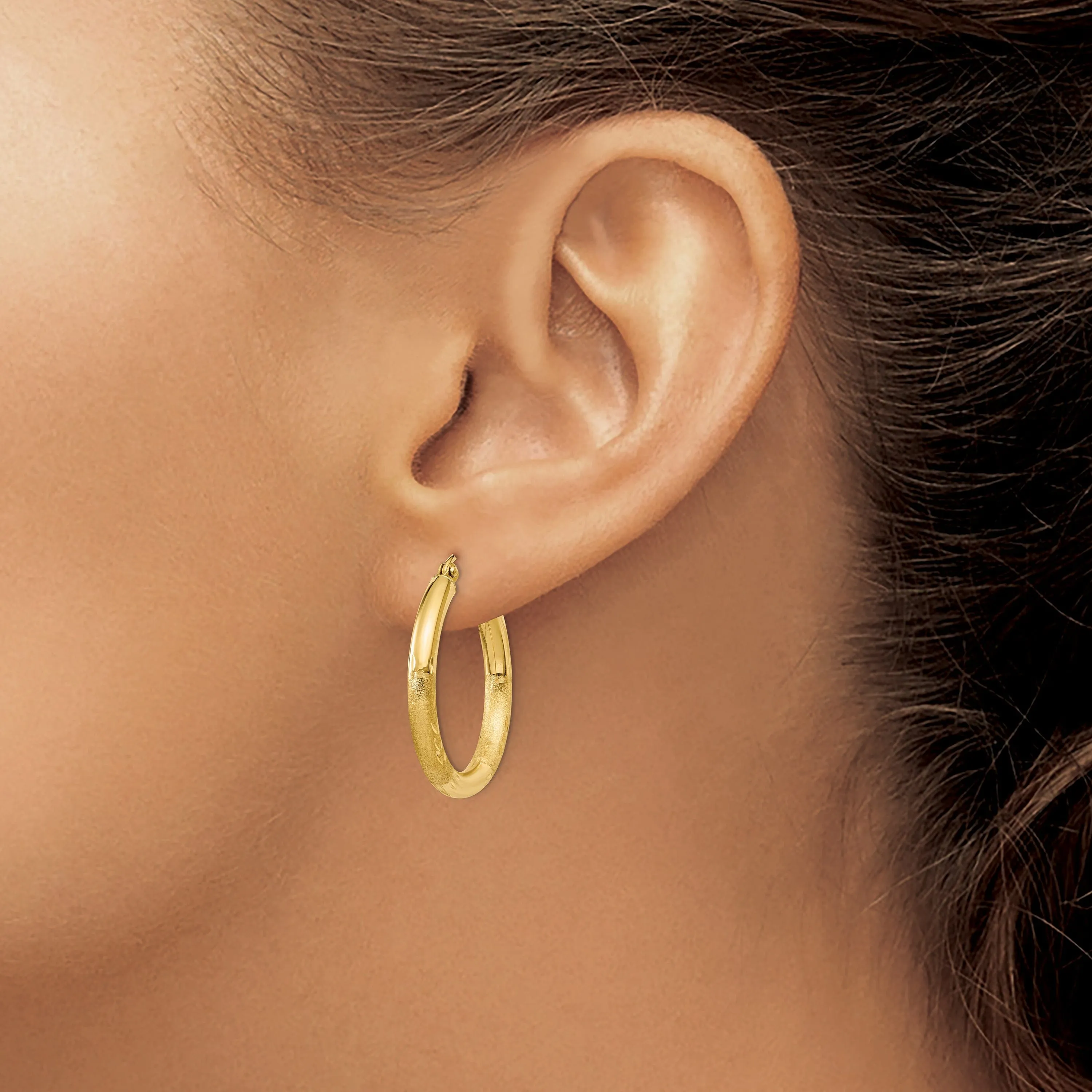 14k Yellow Gold Satin D.C 3MM Round Tube Earrings