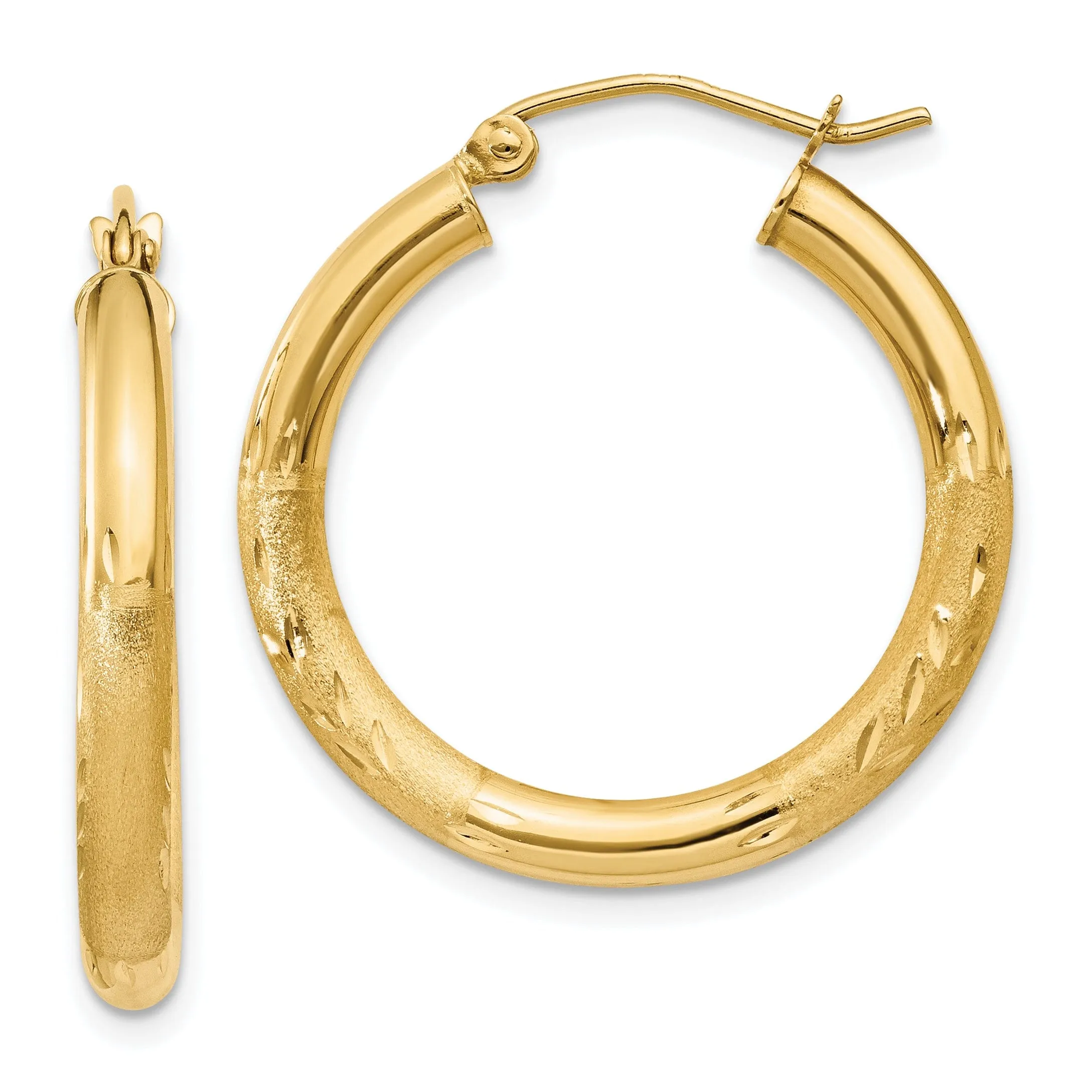 14k Yellow Gold Satin D.C 3MM Round Tube Earrings