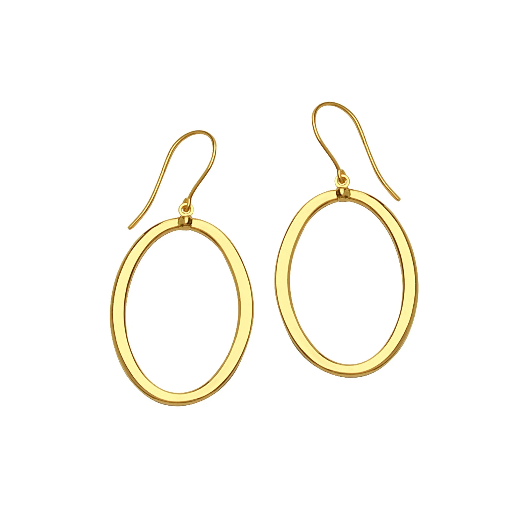 14K Yellow Gold Shiny Oval Drop Earrings