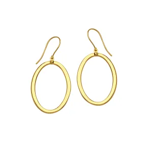 14K Yellow Gold Shiny Oval Drop Earrings