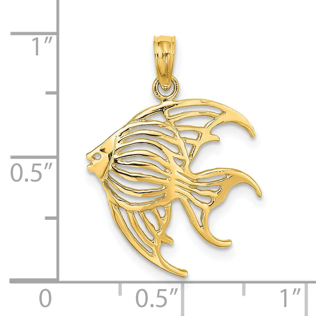 14K Yellow Gold Textured Polished Finish Cut Out ANGELFISH Charm Pendant