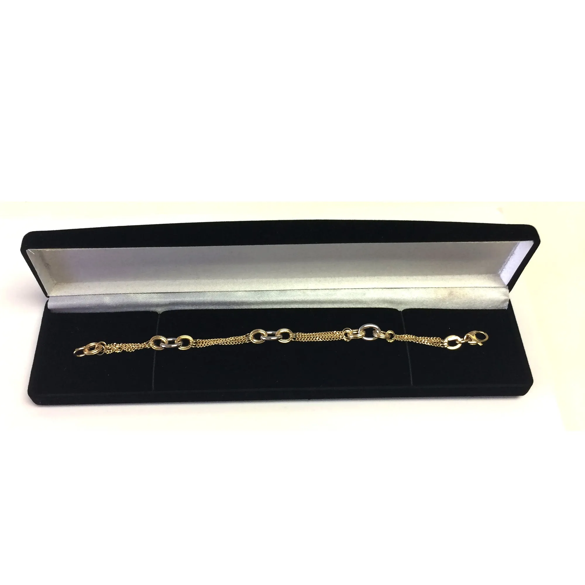 14k Yellow Gold Triple Stranded Gourmette Chain Bracelet, 7.5"