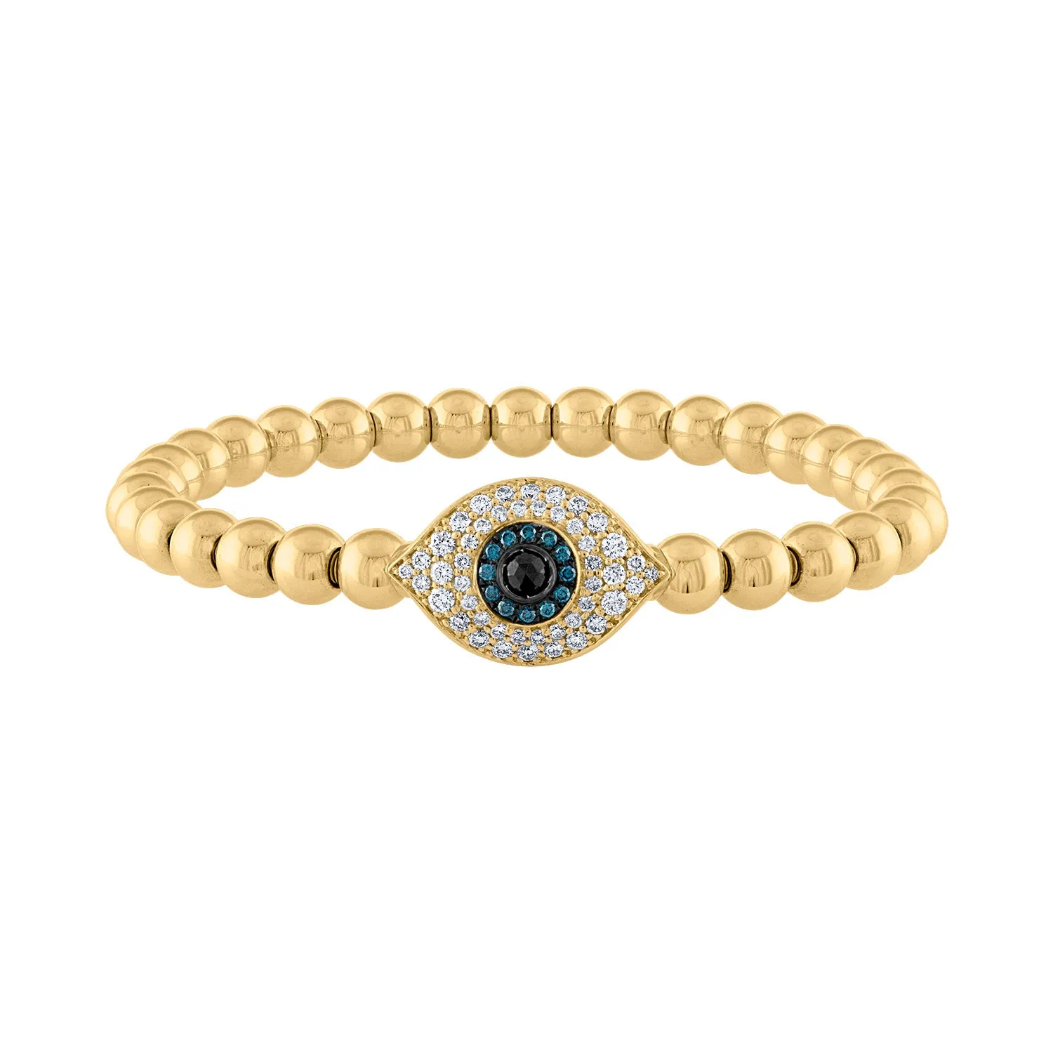 14KT GOLD DIAMOND EVIL EYE BALL STRETCH BRACELET