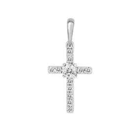 14KW 12RD0.10CT CROSS PENDANT (118P116337W14-CR)