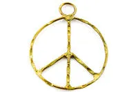 1.5 inch Hammered Bronze Peace Sign Pendant, 2/pk