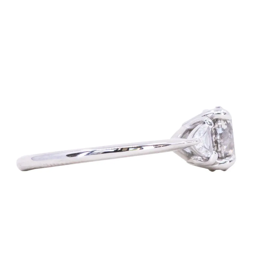 1.56ct Round Salt   Pepper Diamond and Diamond Trillion Low Profile Three Stone Ring in Platinum