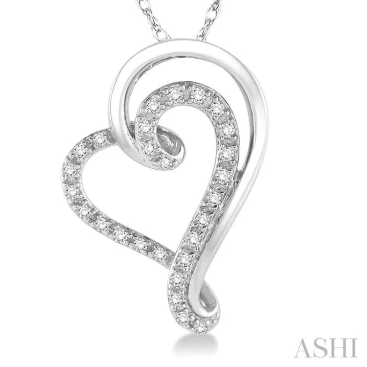 1/6 Ctw Split Side Double Heart Round Cut Diamond Pendant With Link Chain in 10K White Gold