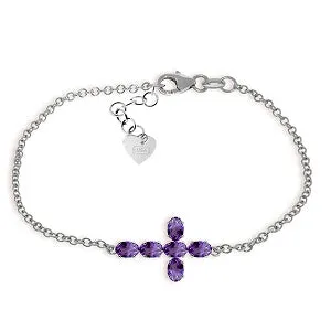 1.7 Carat 14K Solid White Gold Cross Bracelet Natural Amethyst