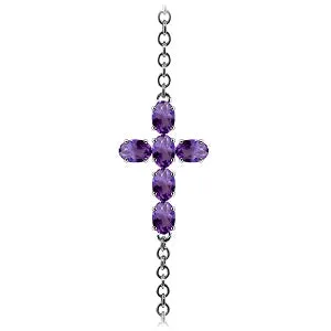 1.7 Carat 14K Solid White Gold Cross Bracelet Natural Amethyst