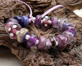 17 Purple Orphan Lampwork Beads Set SRA