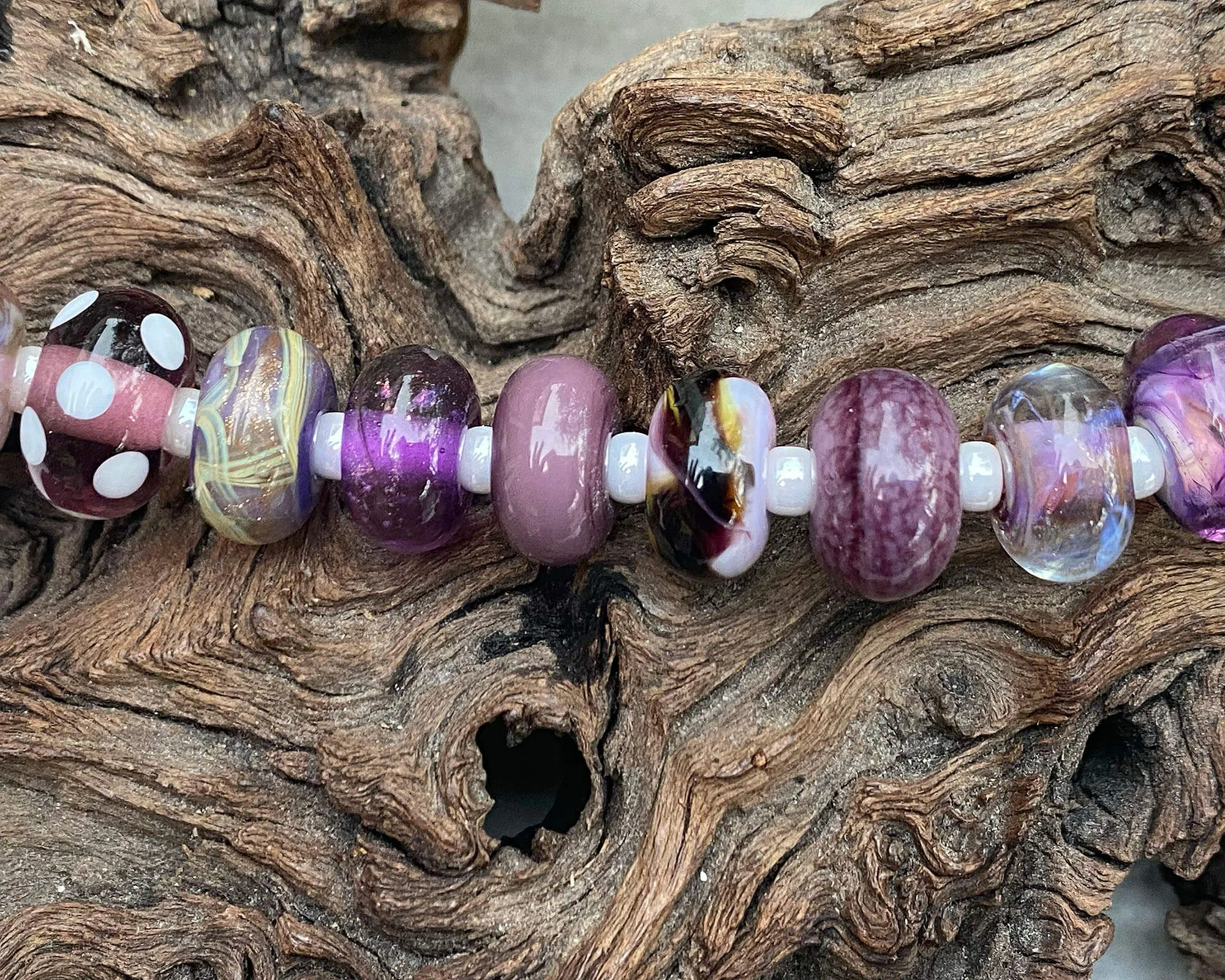 17 Purple Orphan Lampwork Beads Set SRA