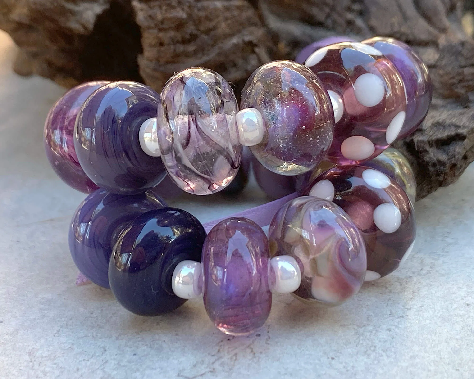 17 Purple Orphan Lampwork Beads Set SRA