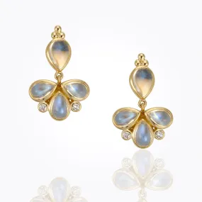 18K Fan Drop Earrings with royal blue moonstone and diamond