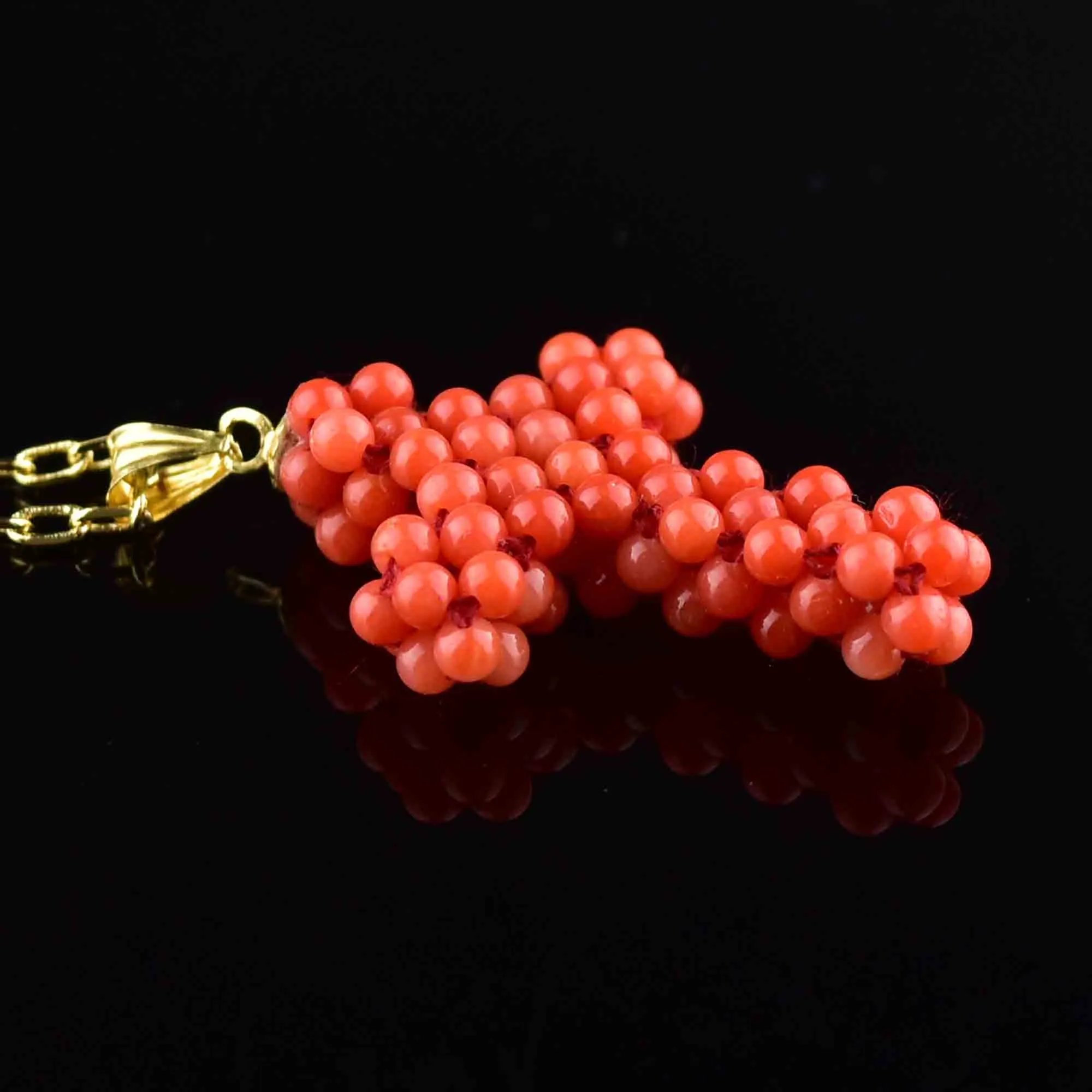 18K Gold Beaded Coral Cross Pendant Necklace