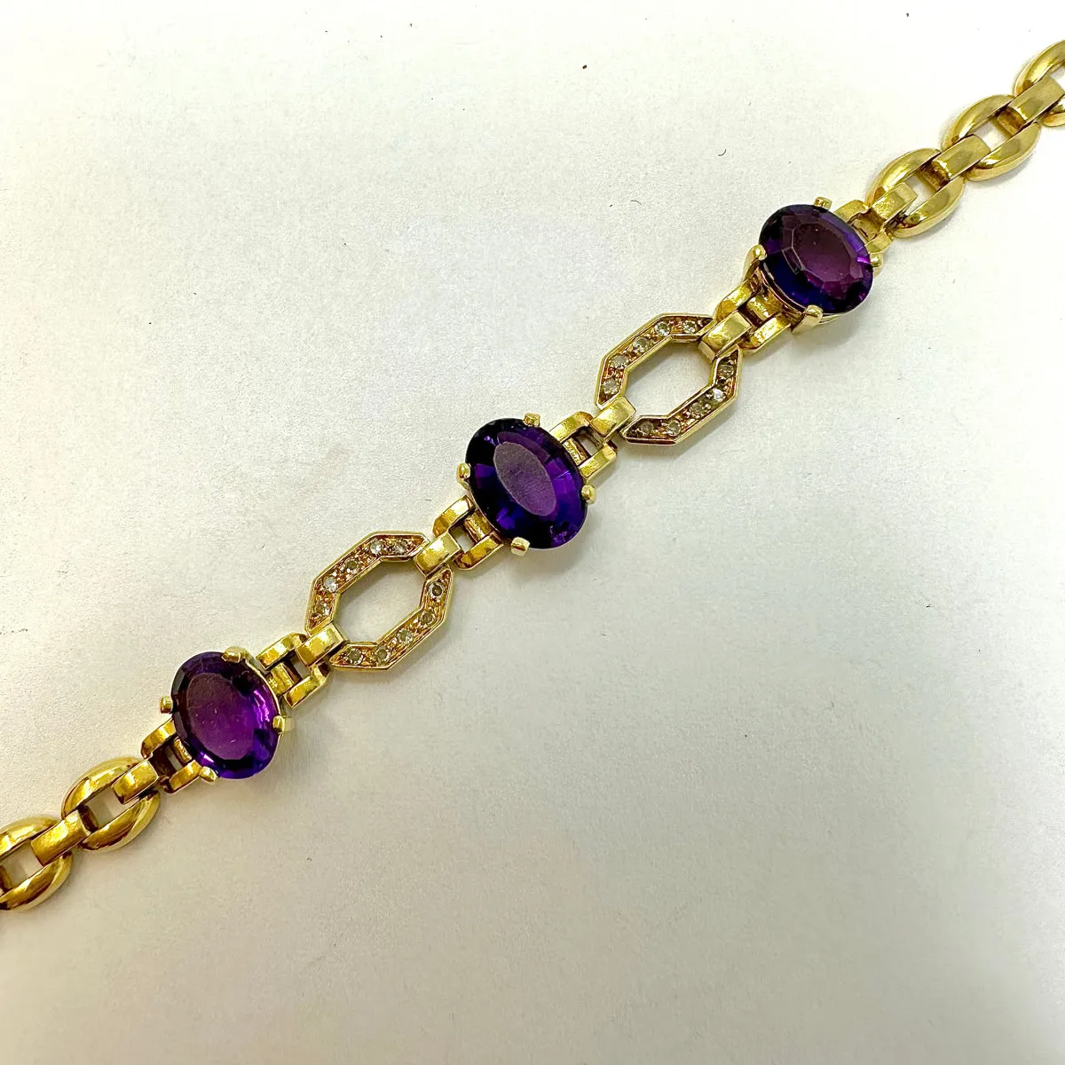 18K Gold Bracelet with Amethyst and Diamonds