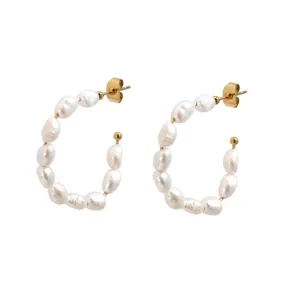 18K Gold-Filled Baroque Pearl Hoop Earrings