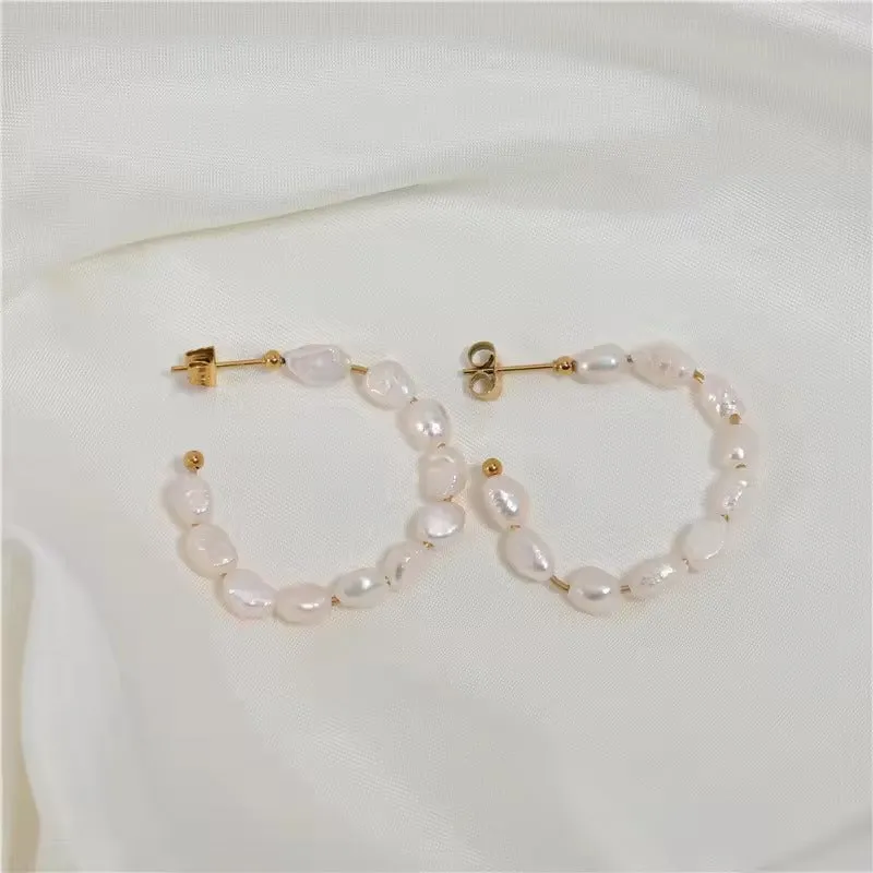 18K Gold-Filled Baroque Pearl Hoop Earrings