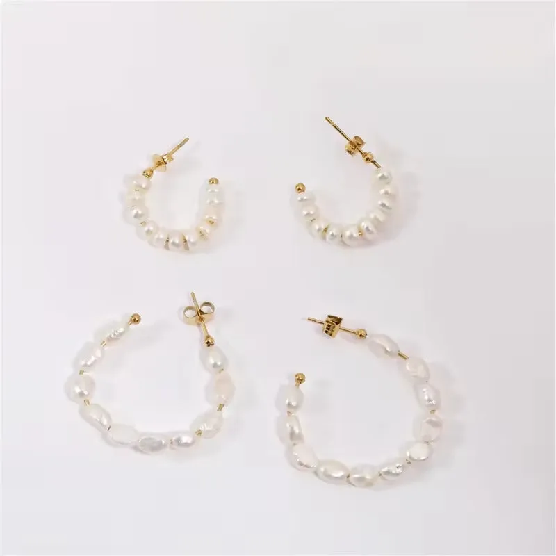 18K Gold-Filled Baroque Pearl Hoop Earrings