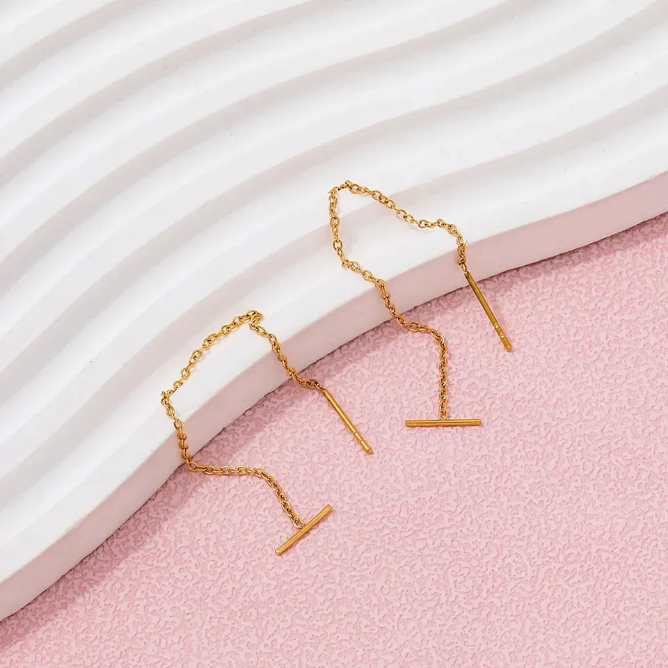 18K Gold-Filled Long Threader Chain Earrings