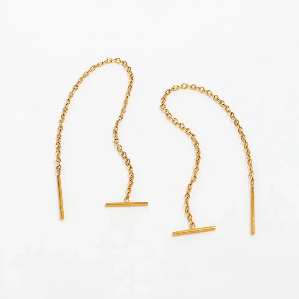 18K Gold-Filled Long Threader Chain Earrings