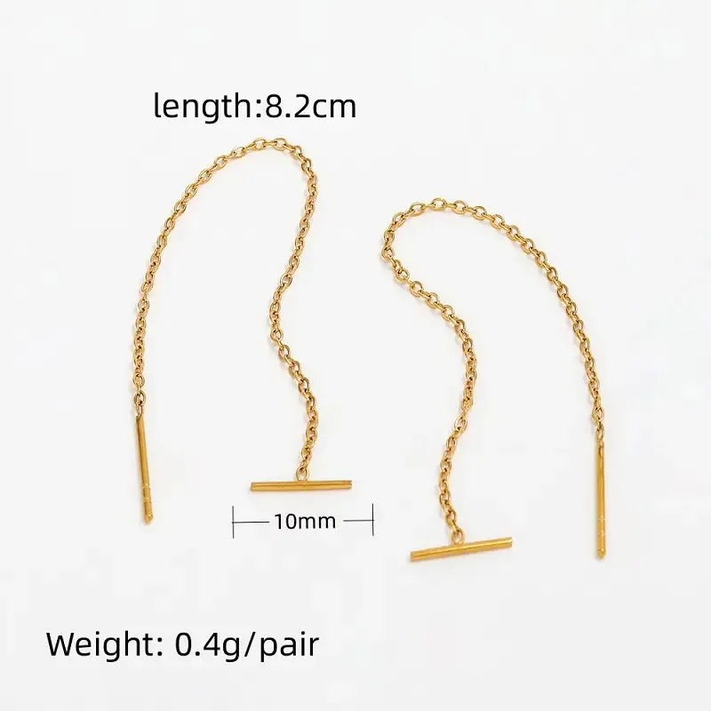 18K Gold-Filled Long Threader Chain Earrings