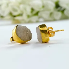 18k Gold Plated Studs | Raw Moonstone