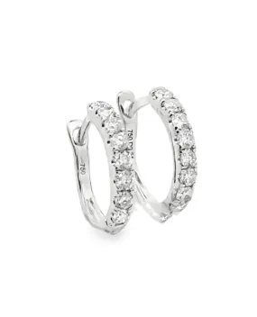 18K White Gold Small Diamond Hoop Earrings