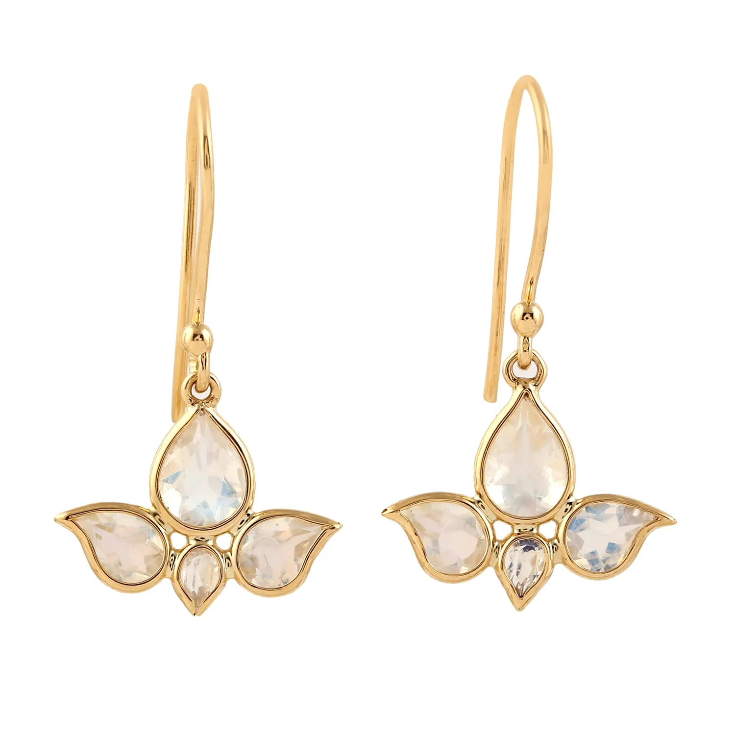 18k Yellow Gold Moonstone Dangle Earrings Handmade Jewelry